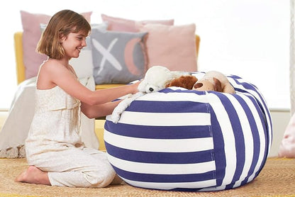 Aubliss Stuffed Animal Bean Bag Storage Chair (Royal Blue/White Striped, Medium (32''))
