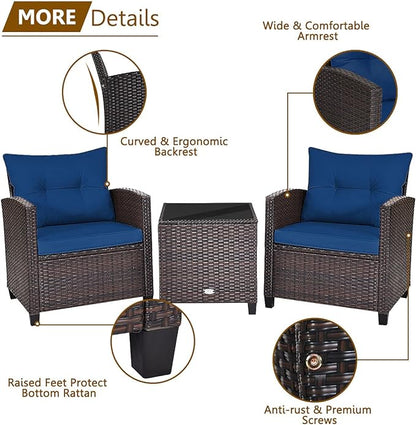 3 PCS Patio Furniture Set, OneSize, Navy