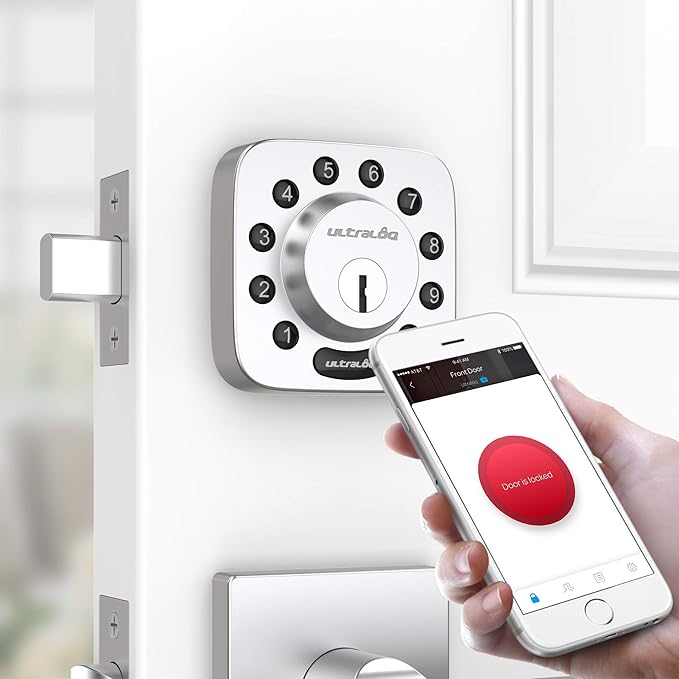 ULTRALOQ U-Bolt 5-in-1 Keyless Entry Backlit Keypad, App,Smart Door Lock, Bluetooth, Satin Nickel