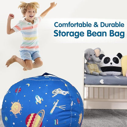 Lukeight Stuffed Animal Storage Bean Bag Chair Cover for Kids, Zipper Beanbag Chair Cover for Organizing Toddler & Kids' Rooms Plush Toys (Outer Space, Large)