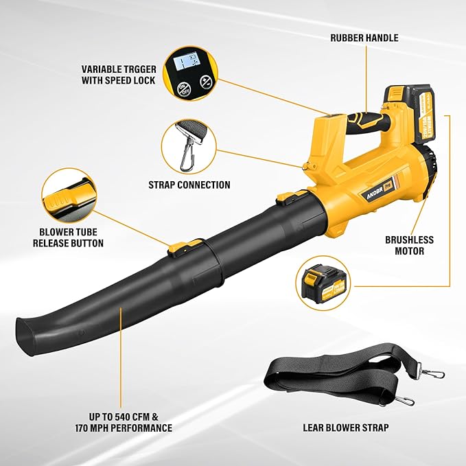 Cordless Leaf Blower - 540CFM Brushless Electric Leaf Blower Cordless with 2 * 6.0Ah Batteries and Charger -6 Speed Mode -20V Battery Powered Leaf Blowers for Lawn Care, Patio, Blowing Leaves