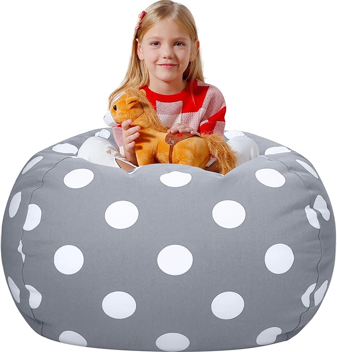 Aubliss Stuffed Animal Bean Bag Storage Chair (Grey Dot, X-Large (48''))