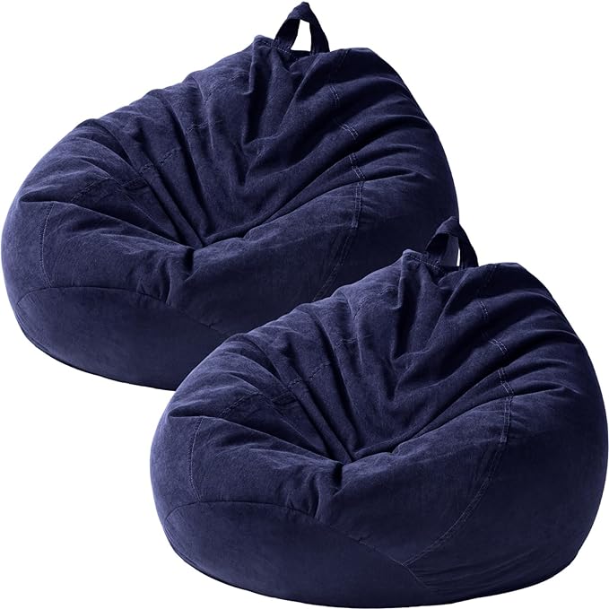 2 Pcs Bean Bag Cover Stuffed Animal Storage Bean Bag Chair Cover Soft Corduroy Stuffed Animal Bean Bag Storage for Kids Adults Indoor Bedroom Organizing Plush Toys (Blue,200l)