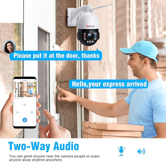 PTZ Camera Outdoor, 30X Optical Zoom Security Camera, 5MP Wireless WiFi RTSP IP Camera, 1000FT Night Vision, Auto Tracking, Emergency Strobe Light Alarm, Human Detection, 2-Way Audio