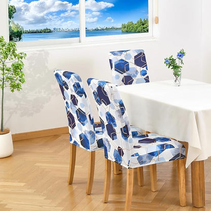 Gibelle Dining Room Chair Covers Set of 4, Soft Stretch Kitchen Chair Covers Slipcover Protector, Removable Washable Geometric Parson Chair Covers 4 Pack, Royal Blue
