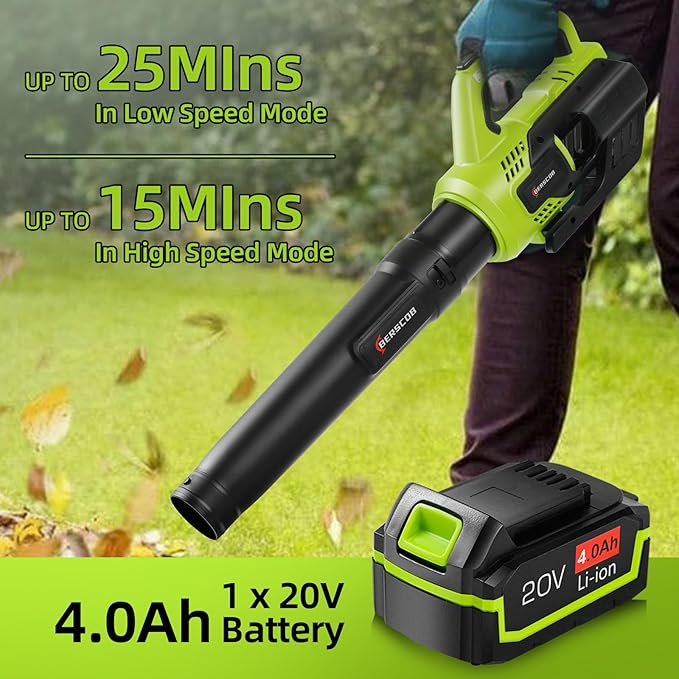 Leaf Blower Cordless,580CFM/160MPH Electric Leaf Blower with 4.0Ah Battery and Fast Charger, Lightweight Leaf Blowers for Lawn Care, Yard, Garage, Patio & Sidewalk Blowing