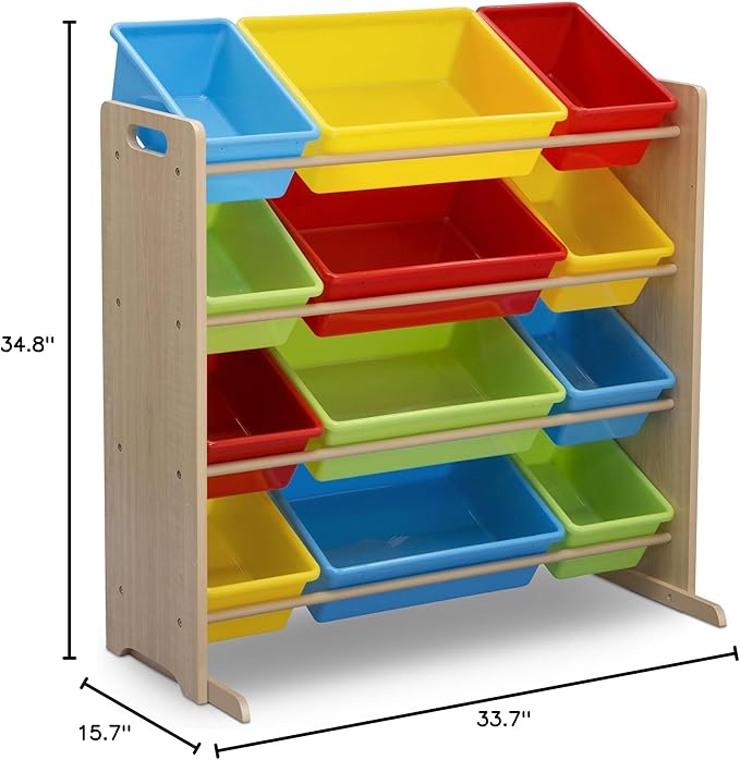 Delta Children Kids Toy Storage Organizer with 12 Plastic Bins - Greenguard Gold Certified, Natural/Primary