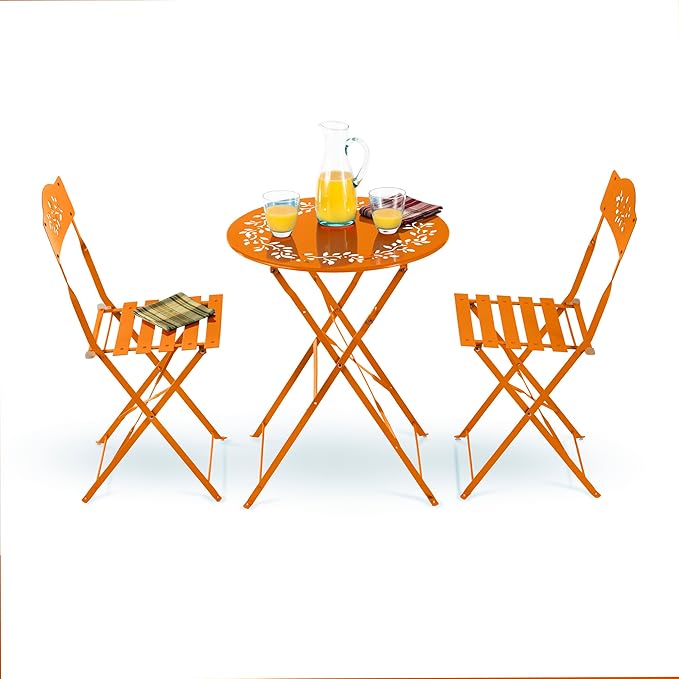 Alpine Corporation Indoor/Outdoor 3-Piece Bistro Set Folding Table and Chairs Patio Seating, Each, Orange