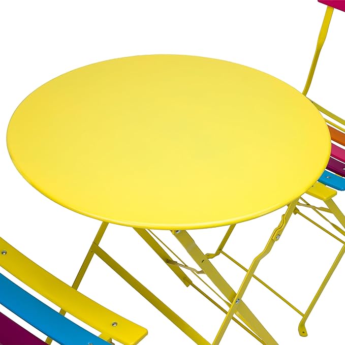 Alpine Corporation MSY114A Rainbow Metal Bistro Set w Two, Table: 24" L x 24" W x 28" H Chair: 16" L 18" W x 32" H