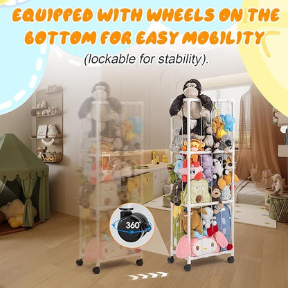 Stuffed Animal Zoo Storage, Extra Large Stuffed Animal Holder with Dust Cloth and Universal Wheels, Toy Storage Organizer, Plush Storage Organizer Shelf for Birthday Gift, Nursery Play Room Bedroom
