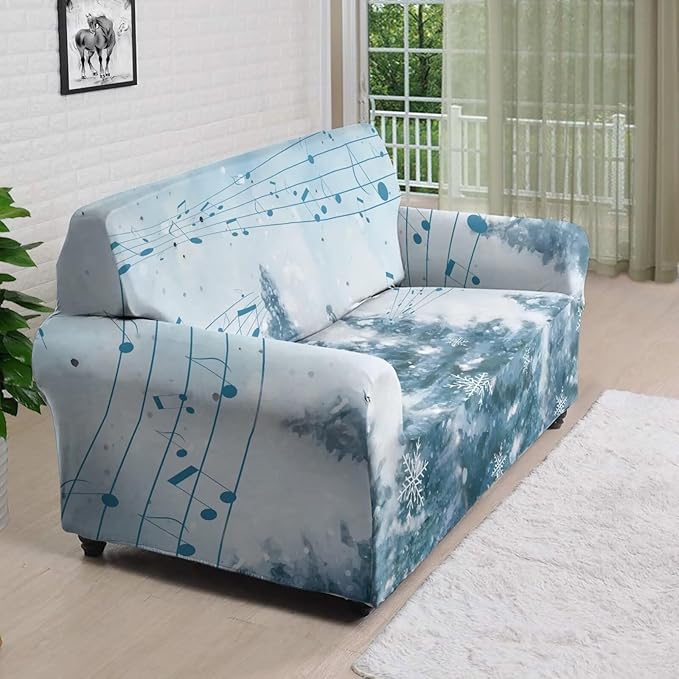 FKELYI Blue Christmas Tree Easy Going Stretch Sofa Slipcover Snow Sofa Couch Cover with Elastic Bottom Stretch Sofa Slipcovers L