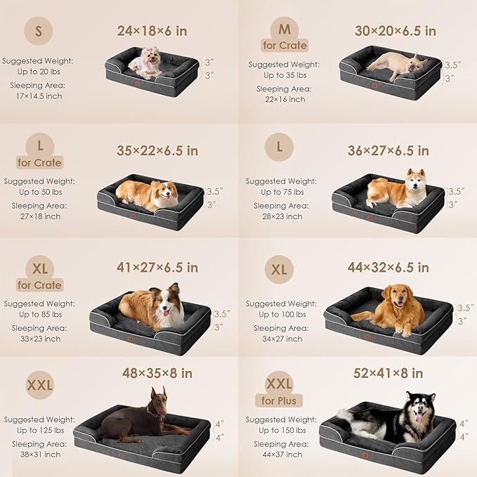 EHEYCIGA Orthopedic Dog Bed for Small Dogs, Waterproof Memory Foam Small Dog Beds with Sides, Non-Slip Bottom and Egg-Crate Foam Medium Dog Couch Bed with Washable Removable Cover, Dark Grey