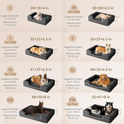 EHEYCIGA Orthopedic Dog Bed for Small Dogs, Waterproof Memory Foam Small Dog Beds with Sides, Non-Slip Bottom and Egg-Crate Foam Medium Dog Couch Bed with Washable Removable Cover, Dark Grey