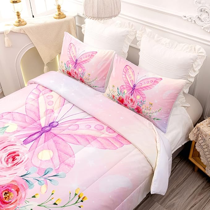 CVHOUSE Butterfly Comforter Set,Luxurious Blue Butterfly Bedding Set for Kids Teens,Blue Butterflies Comforter Butterflies Duvet Set Room Decor Quilt Set Full Size