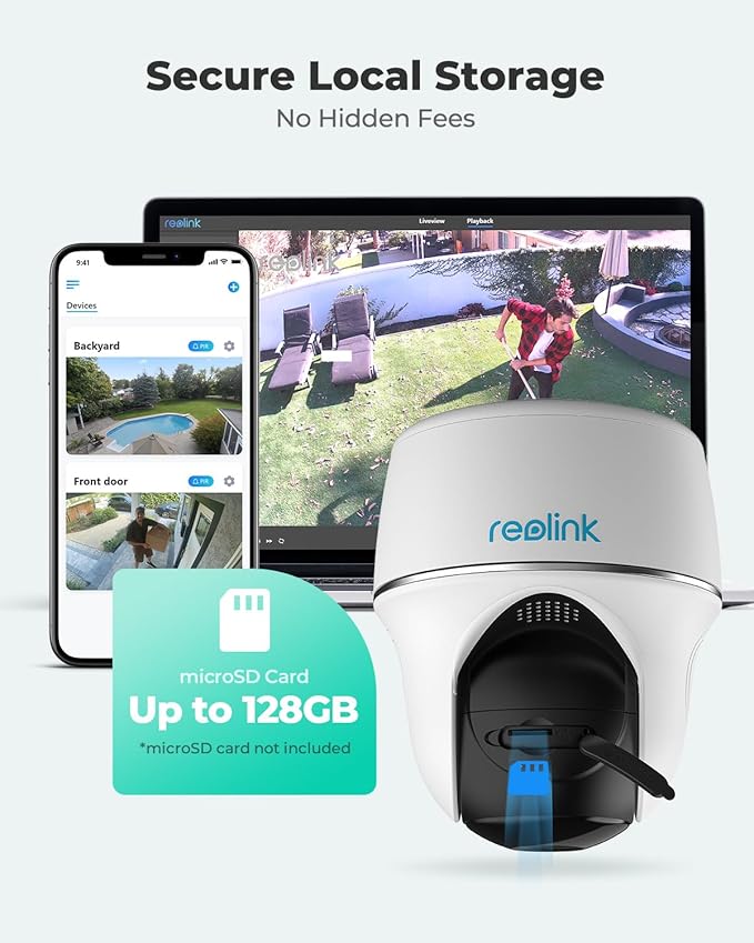REOLINK Security Camera Wireless Outdoor, Pan Tilt Solar Powered, 5MP 2K+ Color Night Vision, 2.4/5GHz WiFi, Works with Smart Home for Surveillance, Home Hub Compatible, Argus PT + Solar Panel
