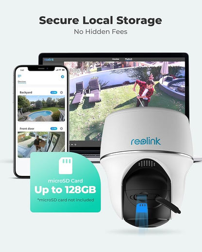 REOLINK Security Camera Wireless Outdoor, Pan Tilt Solar Powered, 5MP 2K+ Color Night Vision, 2.4/5GHz WiFi, Works with Smart Home for Surveillance, Home Hub Compatible, Argus PT + Solar Panel