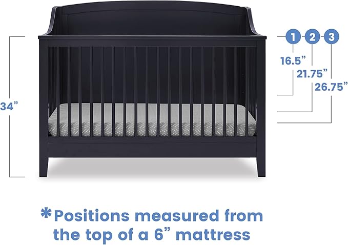 Delta Children Campbell 6-in-1 Convertible Crib - Greenguard Gold Certified, Midnight Grey