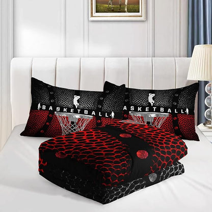 Axolotl Basketball Bedding Set for Boys Kids Teens,Soft Black and Red Sports Theme Basketball Bedding Sets Twin Size with 1 Comforter and 2 Pillowcases All Season