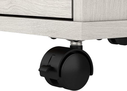 Bush Furniture Key West 60W L Shaped Desk with 2 Drawer Mobile File Cabinet in Linen White Oak
