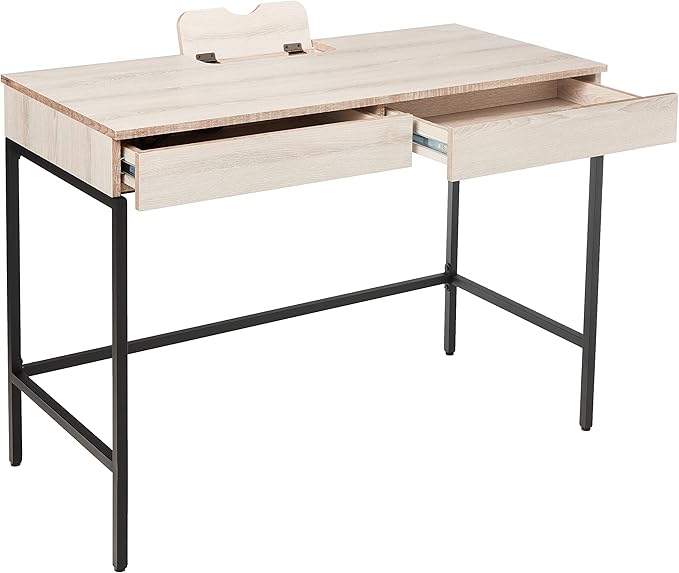Acme Wendral Wooden Top Writing Desk with 2 Drawers in Natural and Black