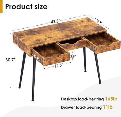 DlandHome Computer Desk,Office desk 43.3” X 20“ Inchs Standing with Drawers, Gaming Desk for Computer, Gaming, Laptop in Home Office,Bedroom,Living Room, Vintage