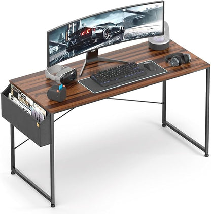 MoNiBloom 55 Inches Large Computer Desk with Storage Bag, Study Work Writing Table w/Metal Frame for Home Office, Walnut Color