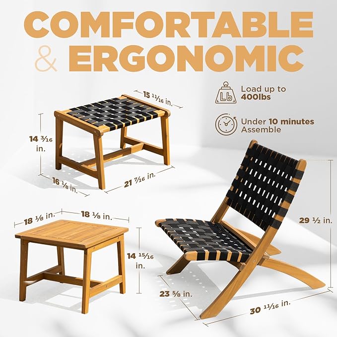 Design Heavy Duty 400lbs Capacity Patio Bistro Piece with Ottomans Outdoor, Onesize, Foldable Reclining Set 5