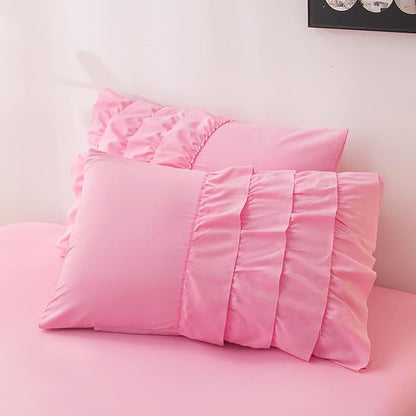 Teen Girls Pink Princess Dress Comforter Set Queen Size, 5 Pcs Bed in a Bag Girls Queen, Girls Pink Ruffled Bedding Set, Teen Bedding Sets for Girls Kids with Sheets