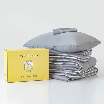 COTTEBED Softness Twin Comforter Sets for Teen Boy Girl Kid College Dorm, Jersey Knit T-Shirt Feel Lightweight Cozy Comfy Quilt Bed Blanket Comforter & Pillowsham All Season Use,Twin/Twin XL Dark Gray