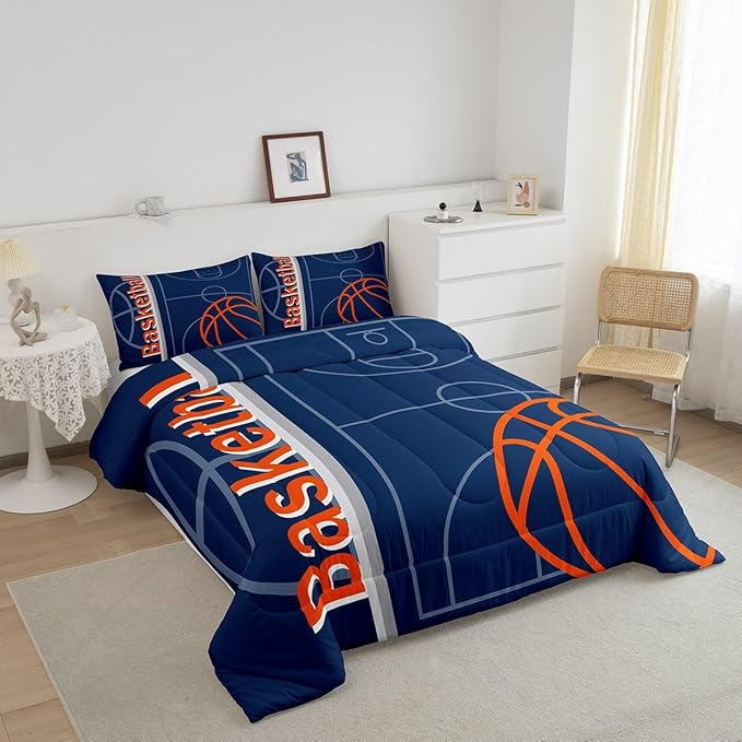 Feelyou Basketball Bedding Set Full Size Gaming Sports Comforter Set for Kids Boys Girls Decor Ball Games Comforter Basketball Lover Duvet Set Bedroom Quilt Set