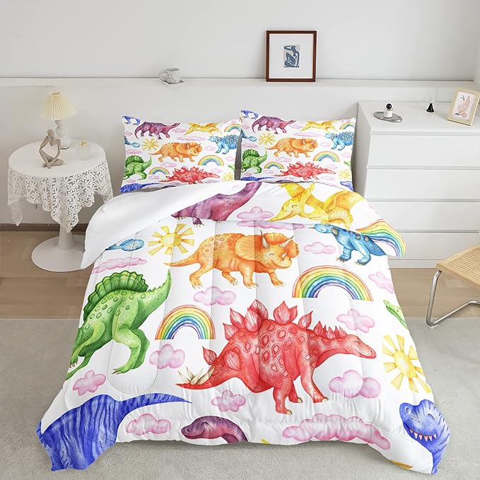 CVHOUSE Dinosaur Bedding Set,Dinosaur Comforter,Dinosaur Comforter Set Queen,Microfiber Quilt Set with 1 Comforter and 2 Pillow Cases- 3 Piece