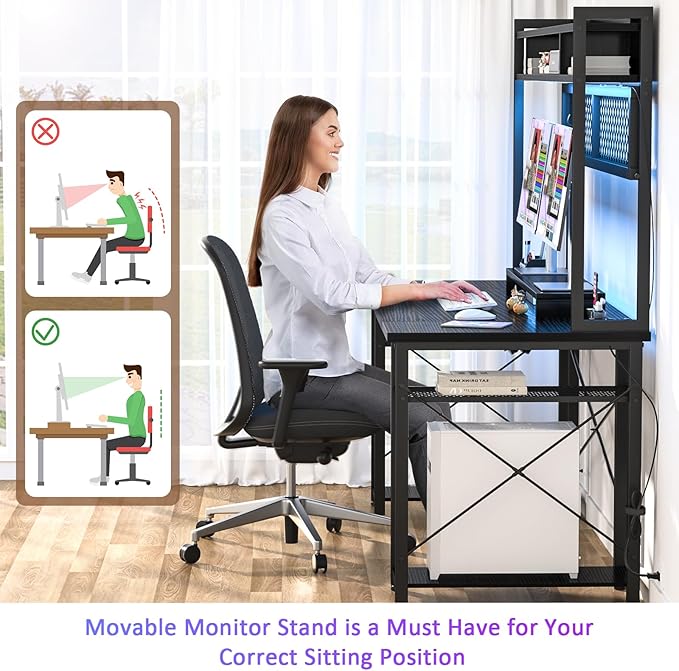 armocity 2024 Upgrade Gaming Desk with Hutch, 55.2'' Magic Computer Desk with LED Lights and Outlets, Reversible Workstation Desk with Pegboard and Monitor Stand, Gamer Desk PC Table, Black
