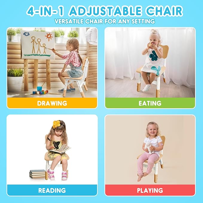 Kids Chair Height Adjustable Toddler Chair Max Load 220LBS Plastic Indoor Outdoor Chair for Children Age 1-6 School Home Daycare Use Burlywood