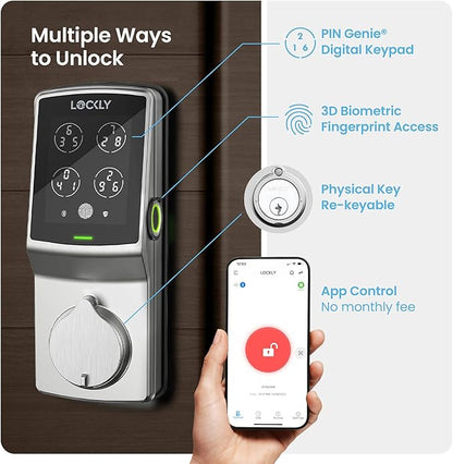 Lockly Secure Pro Wi-Fi Smart Door Lock, Keyless Entry with PIN Genie® Digital Keypad, 3D Biometric Fingerprint Sensor Front Door Lock Deadbolt, Voice Control & Auto Lock - Deadbolt Edition