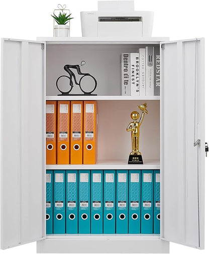 41.97" Metal Storage Doors and Adjustable Shelf,Folding Filing Cabinets w/Solid Steel Tube Locking Shaft,for Home Office,School,Garage,White