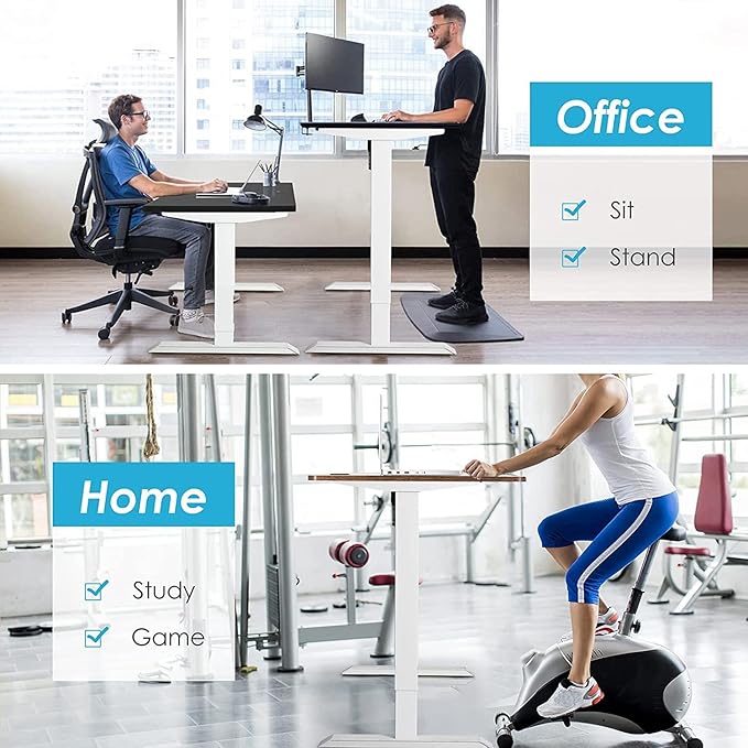 Electric, Single Motor Height Adjustable 2 Button Controller, Table Base for Work Home Office Computer Workstation Standing Desk Frame, White