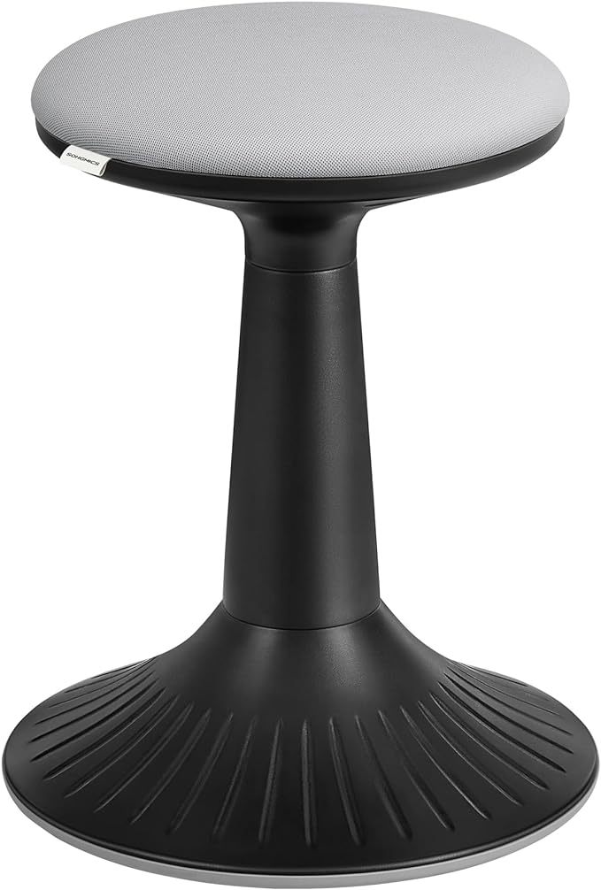 SONGMICS Kids Wobble Chair, Wiggle Stool for Kids Ages 8-12, Comfortable 60D Foam Seat, Breathable Fabric, Anti-Slip Base, 18.1-Inch High, Tool-Free Assembly, Ink Black and Dove Gray UOSC010B01