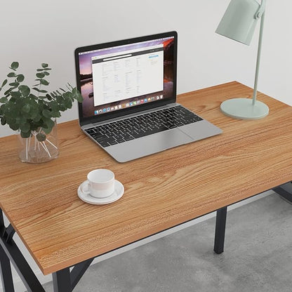 SDHYL 39 inchesNo Assembly Foldable Computer Desk for Home Office Workstation, Study and Writing, Teak Board and Black Leg