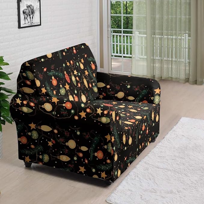 FKELYI Christmas Lights Sofa Furniture Protector with Elastic Bottom Easy Going Stretch Sofa Slipcover for Indoor Non-Slip Sofa Couch Cover S