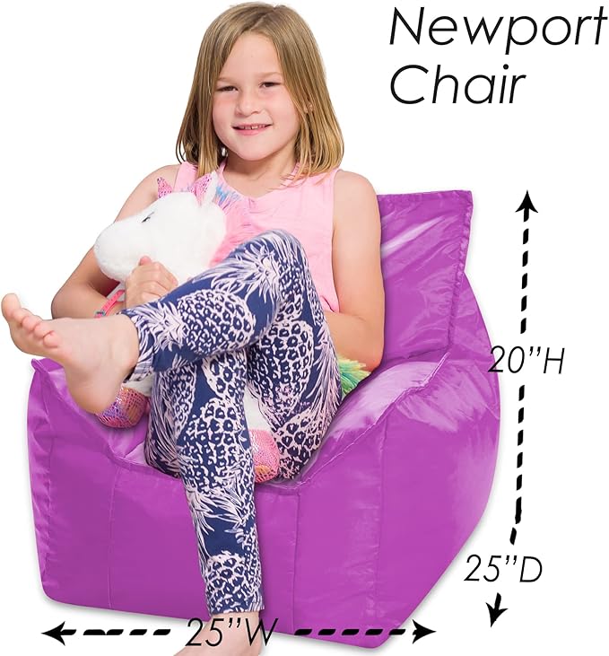 Posh Creations Bean Bag Chair Structured Comfy Seat Use for Gaming, Reading and Watching TV, Newport, Purple