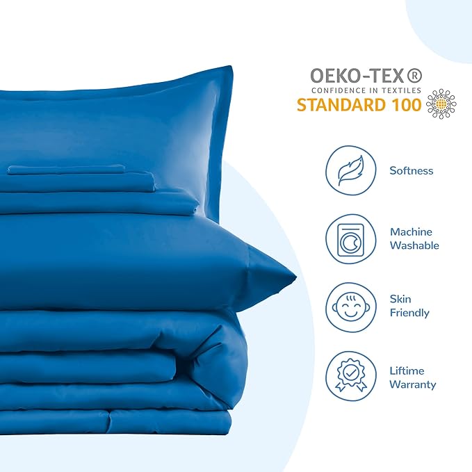 SLEEP ZONE Kids Twin Bedding Comforter Set - Super Cute & Soft Kids Bedding 5 Pieces Set with Comforter, Sheet, Pillowcase & Sham (Blue)