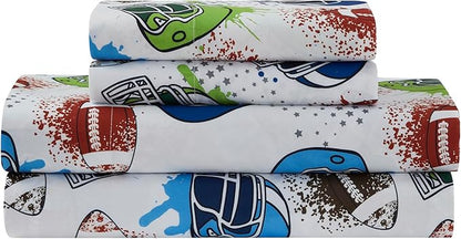 Kids Bedding Set Bed in a Bag for Boys and Girls Toddlers Printed Sheet Set and Comforter, Full, Football