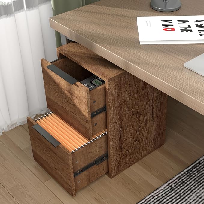 Wooden File Cabinet 2 Drawer,Vertical Storage Filing Cabinet with Hanging Bars for Letter Size,File Storage Cabinet Used for Home Office, Brown Assemble Required