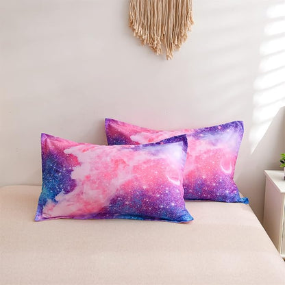 A Nice Night Galaxy Bedding Sets Outer Space Comforter 3D Printed Space Quilt Set Full Size Glitter Pink Color,for Children Boy Girl Teen Kids