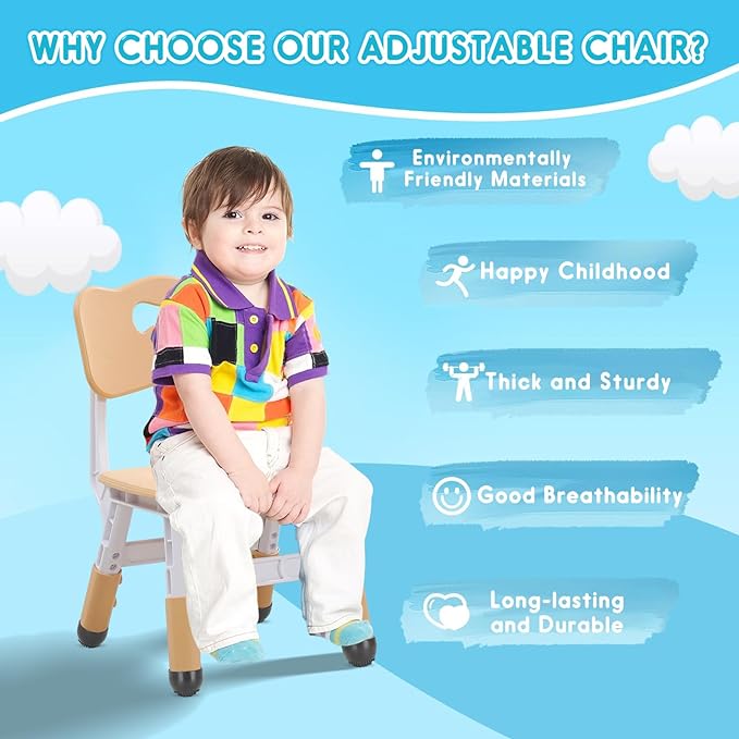 Kids Chair Height Adjustable Toddler Chair Max Load 220LBS Plastic Indoor Outdoor Chair for Children Age 1-6 School Home Daycare Use Burlywood