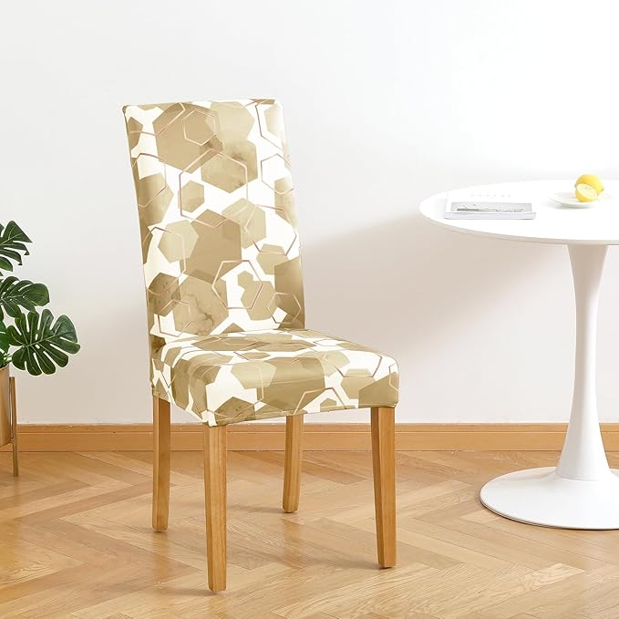 Gibelle Dining Room Chair Covers Set of 4, Soft Stretch Kitchen Chair Covers Slipcover Protector, Removable Washable Geometric Parson Chair Covers 4 Pack, Parmesan
