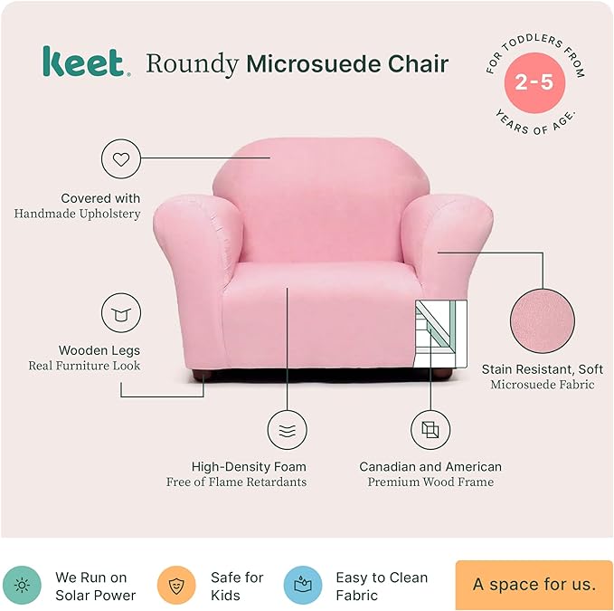 Keet Microsuede Children's Chair, 24x18x18 Inch (Pack of 1), Pink