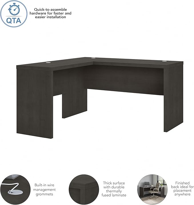 Bush Business Furniture Echo L Shape Desk with Wire Management | Corner Computer Table with Quick-to-Assemble Hardware | Home Office Credenza, 60W, Charcoal Maple