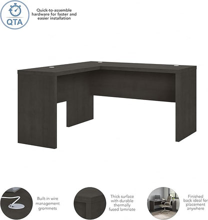 Bush Business Furniture Echo L Shape Desk with Wire Management | Corner Computer Table with Quick-to-Assemble Hardware | Home Office Credenza, 60W, Charcoal Maple