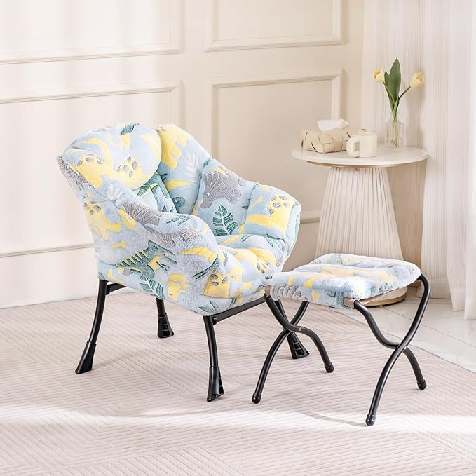 Welnow Toddler Kids Lazy Chair with Ottoman, Glow in The Dark Accent Comfy Lounge Children Armchair Couch with Removable Cover, Detachable Reading Chair with Footrest for Boy or Girl